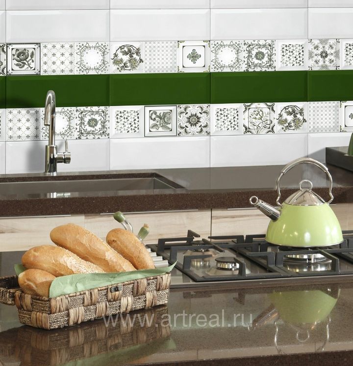 Керамическая плитка Absolut ceramica Cube Mediterraneo с зеленым декором