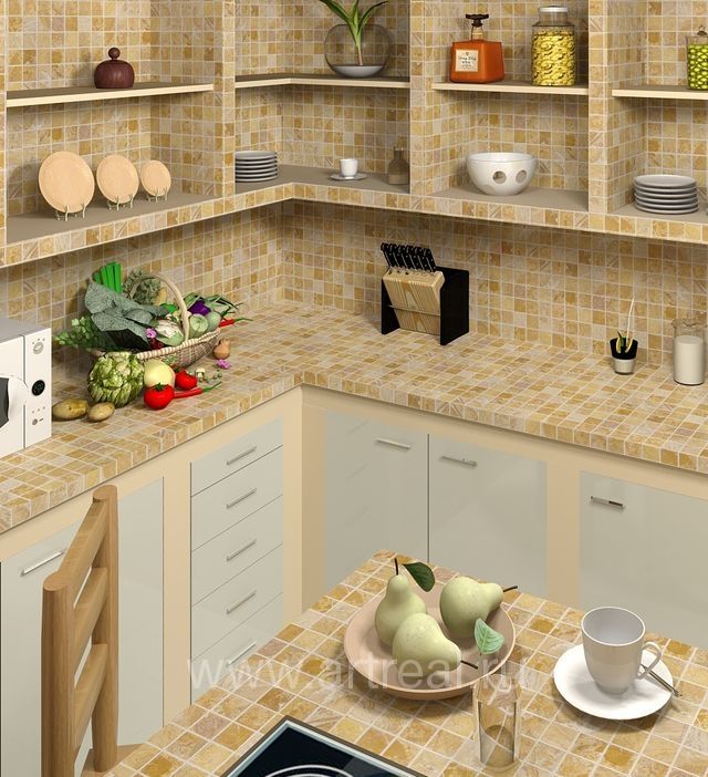 Кухня и столешница в отделке мозаикой Colori Viva Natural Stone