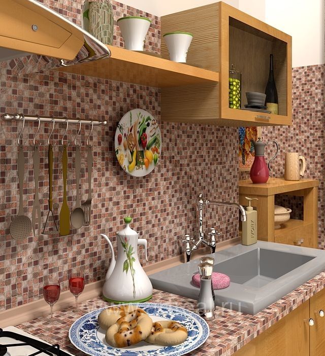 Кухня в облицовке мозаикой Colori Viva Marmol