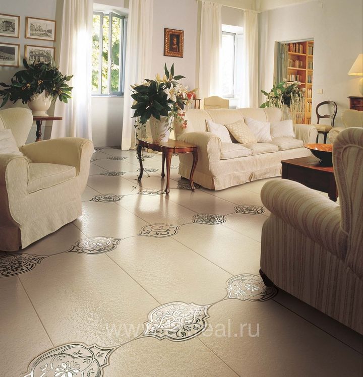 Керамогранит с декоративными вставками Petracers Unico цвета слоновой кости Керамогранит с декоративными вставками Petracers Unico цвета слоновой кости