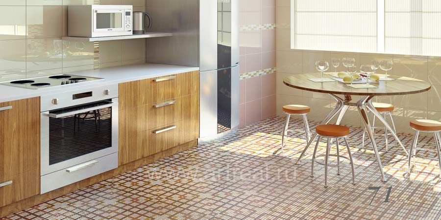 Мозаичное панно Solo Mosaico на полу в кухне