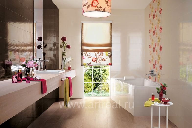 Бежевая и кофейная плитка Atlas concorde Gioia в ванной