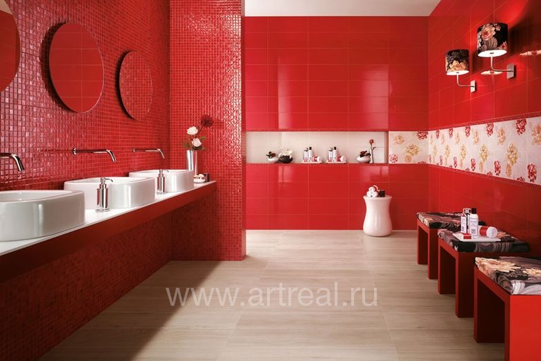 Отделка ванной плиткой Atlas concorde Gioia, цвет Rosso