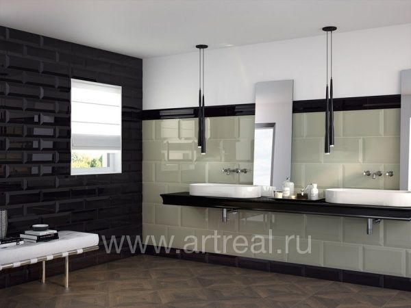 Керамическая плитка Oxford в ванной в цвете Marfil и Negro.