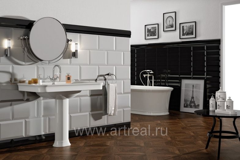 Керамическая плитка Oxford в ванной в цвете Blanco и Negro.