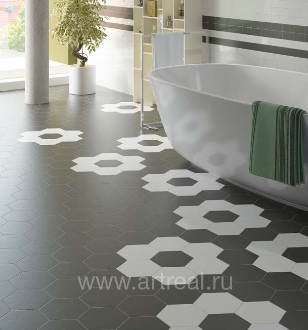 Керамическая плитка Equipe Hexatile в интерьере ванной Керамическая плитка Equipe Hexatile в интерьере ванной