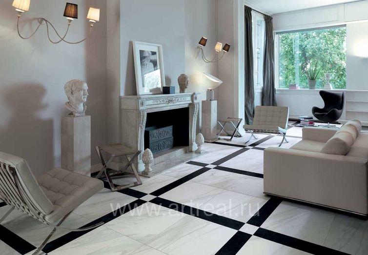Керамогранит Marazzi ceramica EvolutionMarble контрасных цветов в отделке пола Керамогранит Marazzi ceramica EvolutionMarble контрасных цветов в отделке пола