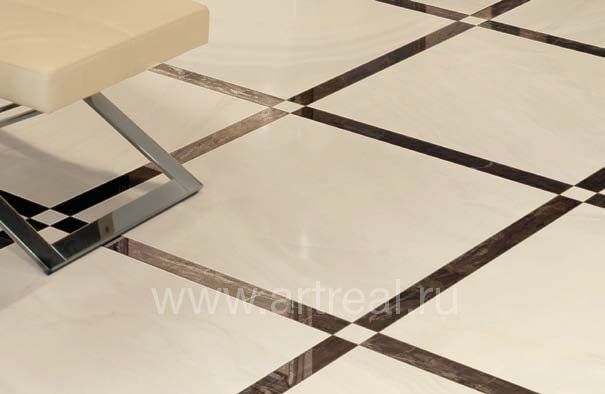 Вариант укладки ерамогранита Gardenia Orchidea Charme с бордюрами контрастного цвета