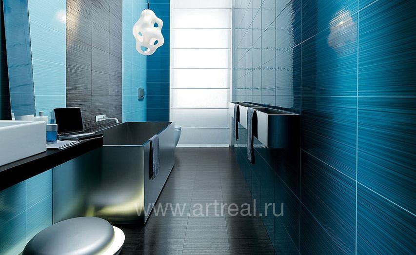 Ванная комната отделанная плиткой фабрики Fap коллекции Amour в цвете Ciel/Mer.