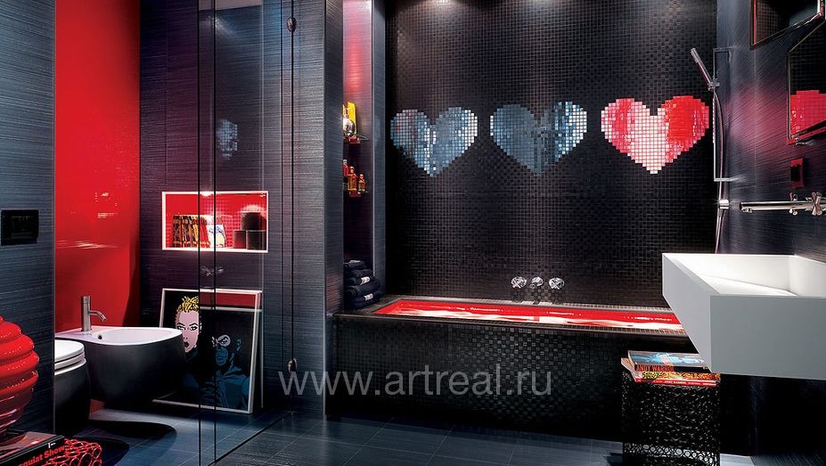 Ванная комната отделанная плтикой фабрики Fap коллекции Cupido цвета Tortora/Nero.