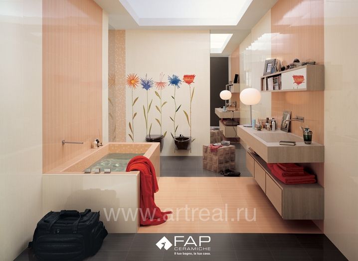 Ванная комната отделанная плиткой Fap For love цвета Base Crema.