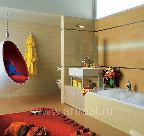 Ванная комната отделанная плиткой Fap Idea цвета Nuances Senape Inserto.