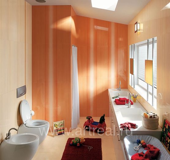 Интерьер керамической плитки фабрики Fap коллекции Idea в цвете Velo Arancio Inserto.