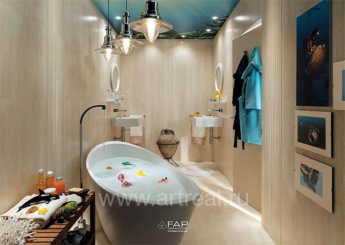 Интерьер плитки Fap коллекции Infinita в цвете Travertino Dorato.