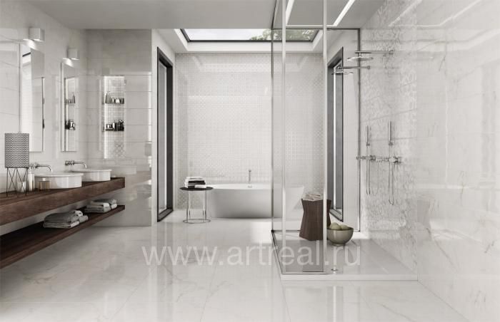 Керамическая плитка Italon Charme Wall оттенка Pearl в интерьере ванной