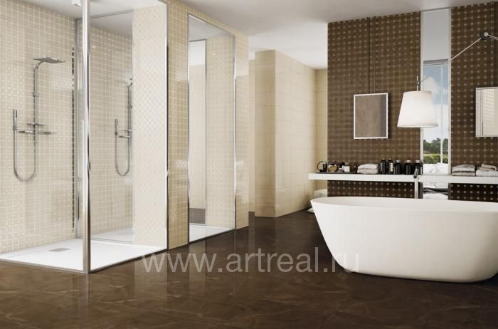 Керамическая плитка Italon Charme Wall оттенка Cream и Bronze в интерьере ванной