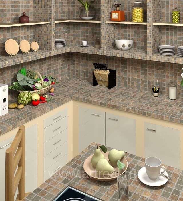 Кухня и столешница в отделке мозаикой Colori Viva Natural Stone Кухня и столешница в отделке мозаикой Colori Viva Natural Stone