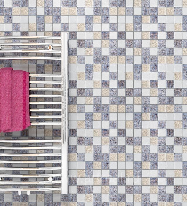 Стена в ванной в отделке мозаикой Colori Viva Crystal