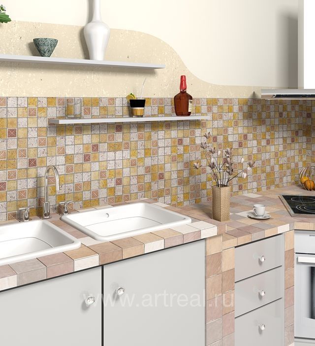 Кухонный фартук в отделке мозаикой Colori Viva Crystal