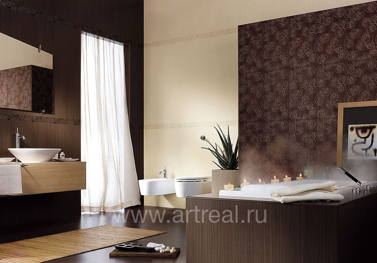 Ванная комната отделанная плиткой Fap Velvet цвета Brown.